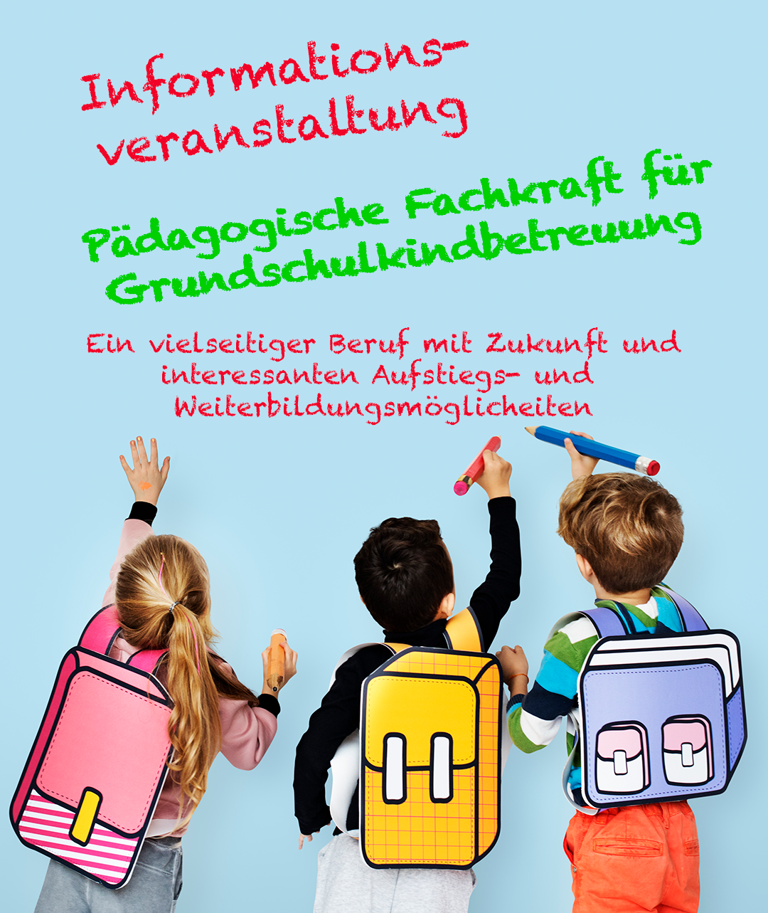 Flyer zur Informationsveranstaltung „Pädagogische Fachkraft für Grundschulkindbetreuung“