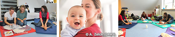 Babymassage (mittleres Foto © A. Zelck / DRKS)